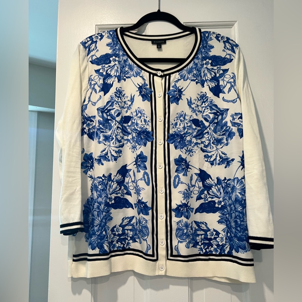 Floral Blue and White Cardigan Talbots